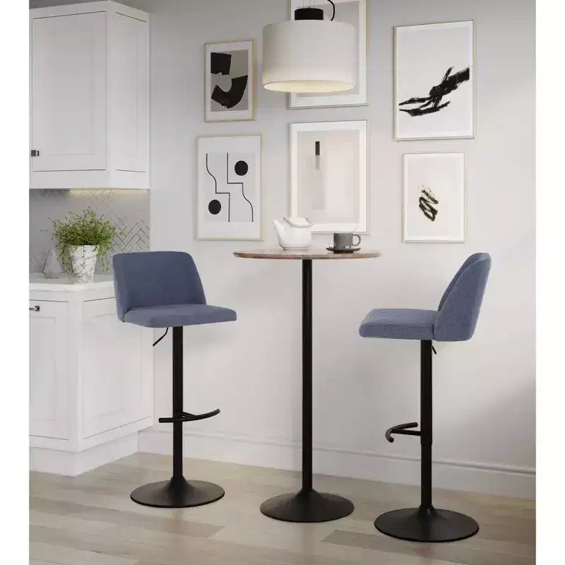 Set of 2 Adjustable Height Swivel Barstools with Back - Upholstered