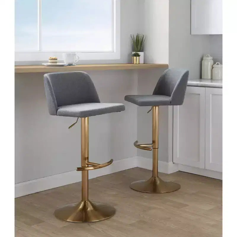 Set of 2 Adjustable Height Swivel Barstools with Back - Upholstered
