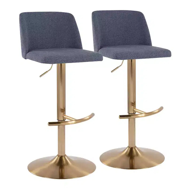 Set of 2 Adjustable Height Swivel Barstools with Back - Upholstered