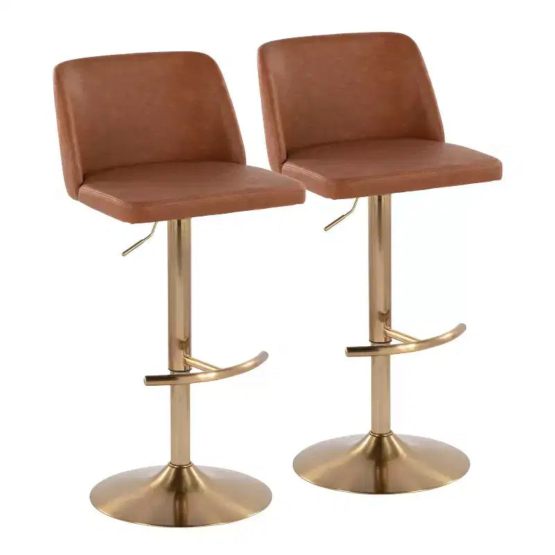 Set of 2 Adjustable Height Swivel Barstools with Back - Upholstered
