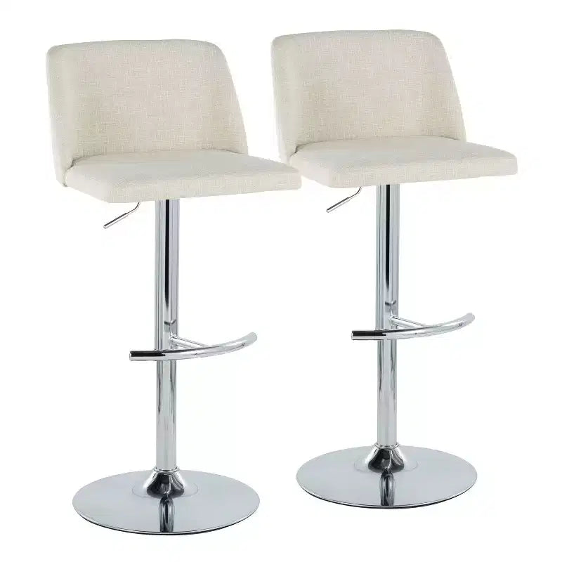 Set of 2 Adjustable Height Swivel Barstools with Back - Upholstered