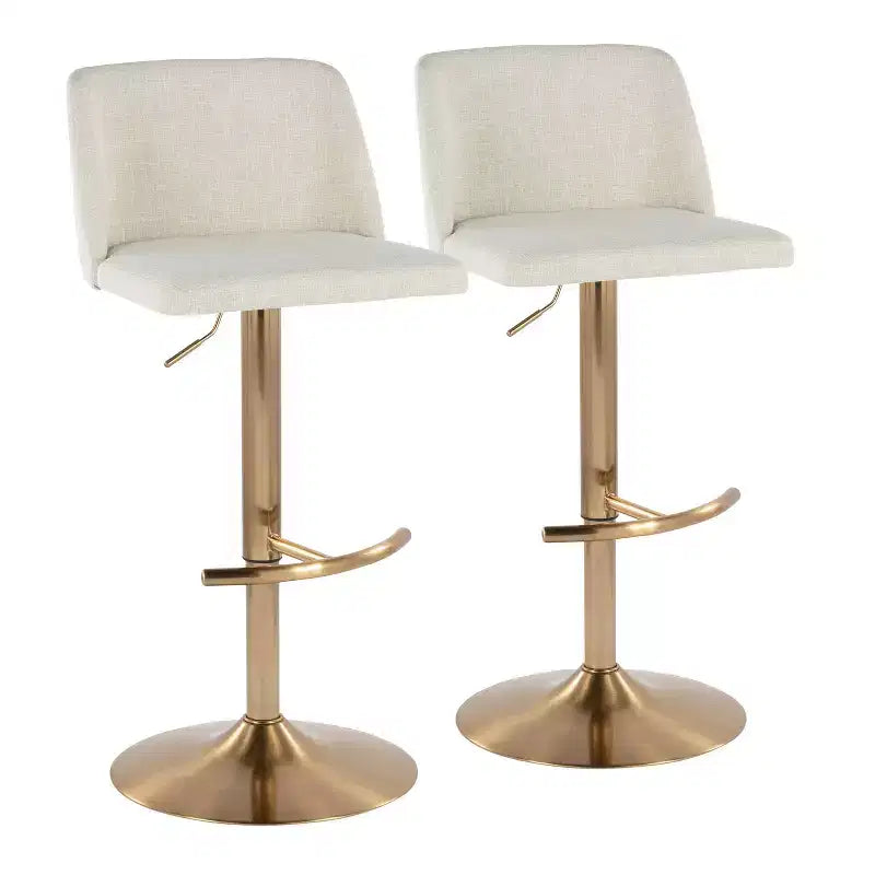 Set of 2 Adjustable Height Swivel Barstools with Back - Upholstered