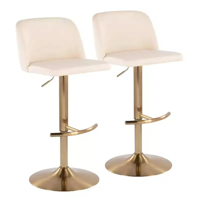Set of 2 Adjustable Height Swivel Barstools with Back - Upholstered