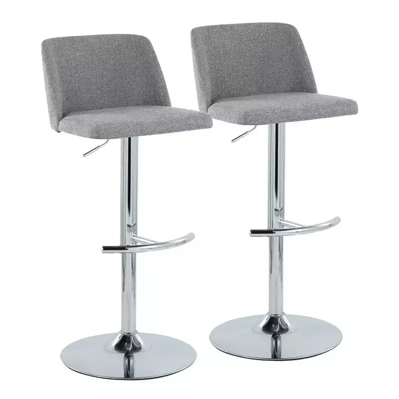Set of 2 Adjustable Height Swivel Barstools with Back - Upholstered