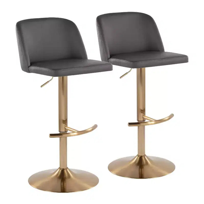 Set of 2 Adjustable Height Swivel Barstools with Back - Upholstered