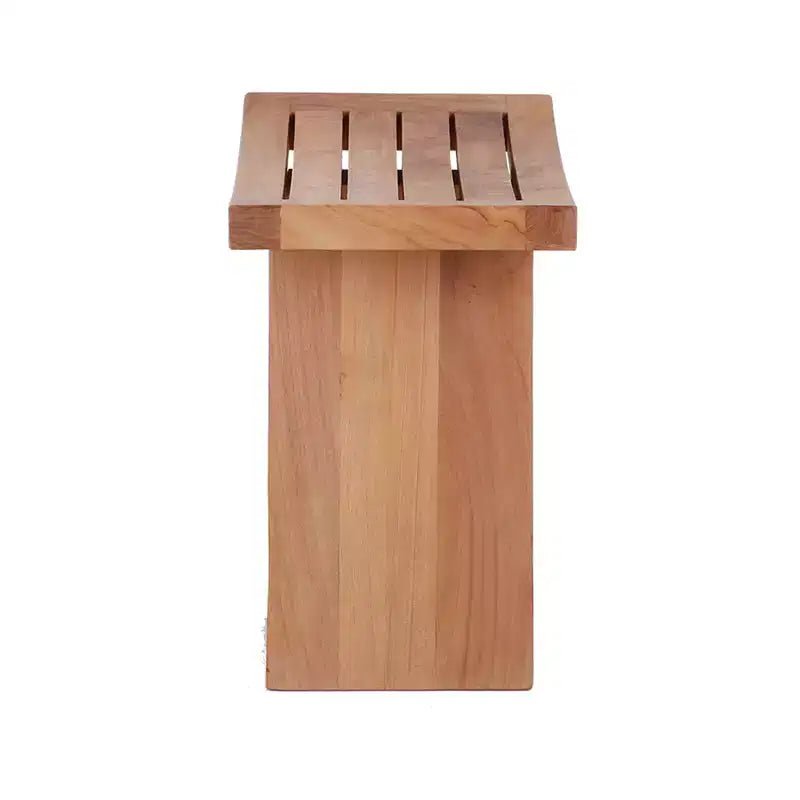 Solid Teak Shower & Bath Stool with Curved Seat and Lower Shelf