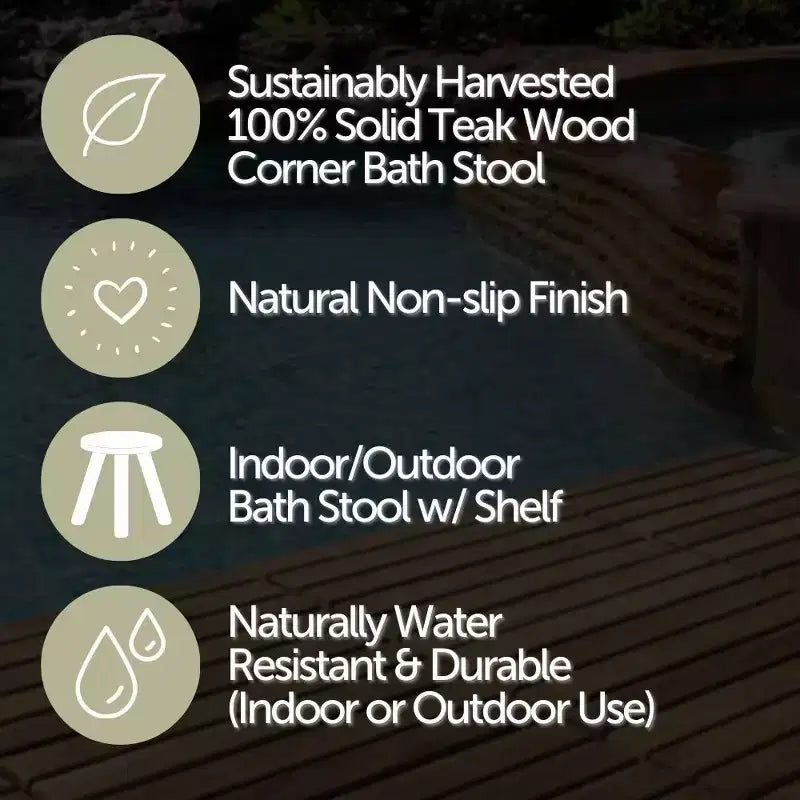 Solid Teak Shower & Bath Stool with Curved Seat and Lower Shelf