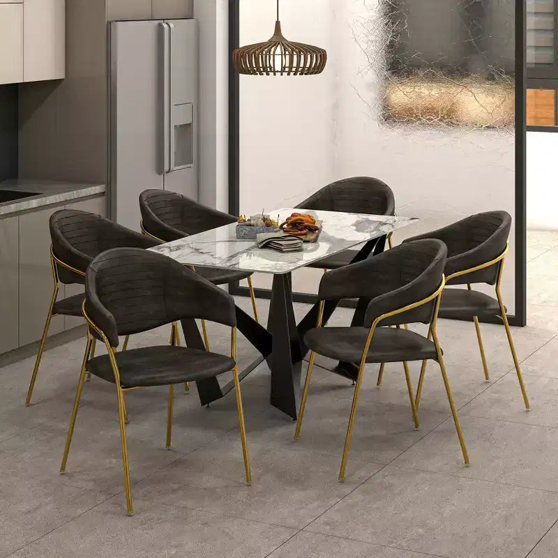 LeisureMod Dining Chair Upholstered in Leather & Velvet, Ergonomic Padded Seat & Back, Durable Stainless Steel Base  Bella Series Accent Armchair