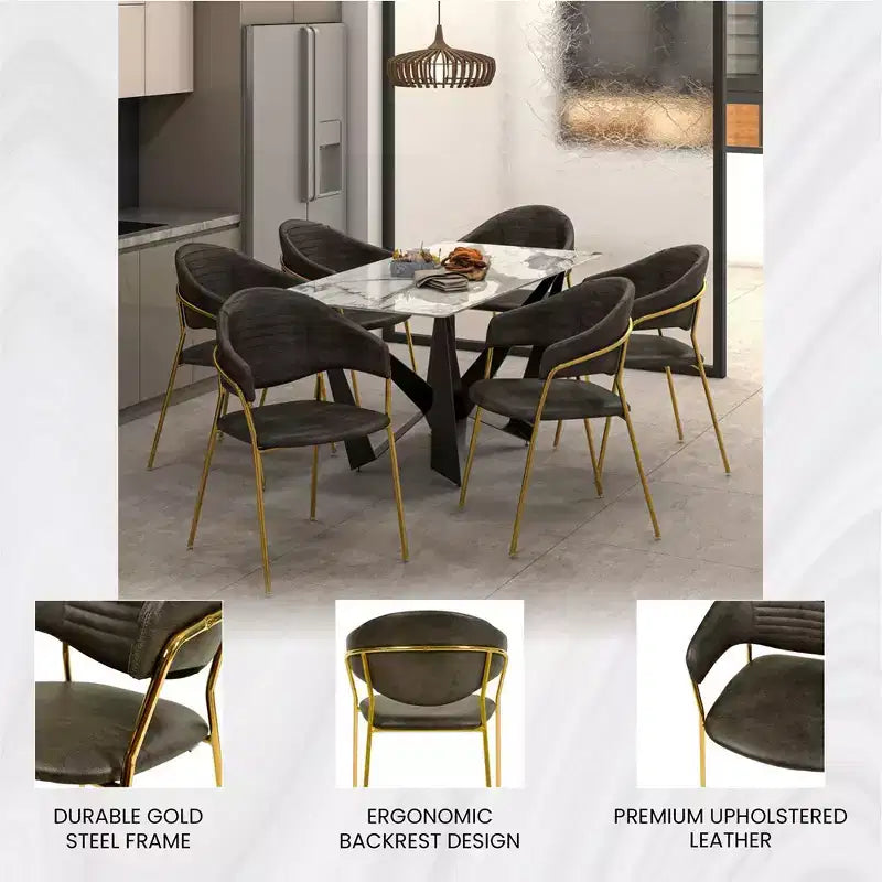 LeisureMod Dining Chair Upholstered in Leather & Velvet, Ergonomic Padded Seat & Back, Durable Stainless Steel Base  Bella Series Accent Armchair