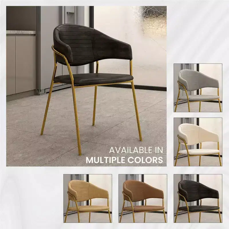 LeisureMod Dining Chair Upholstered in Leather & Velvet, Ergonomic Padded Seat & Back, Durable Stainless Steel Base  Bella Series Accent Armchair