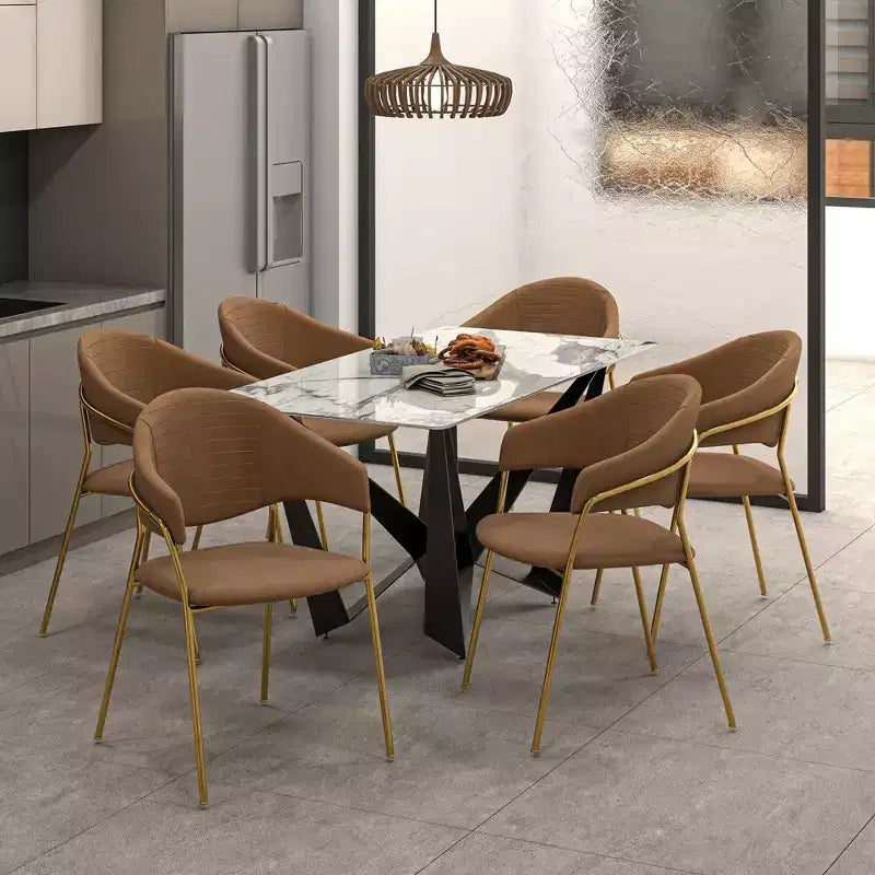 LeisureMod Dining Chair Upholstered in Leather & Velvet, Ergonomic Padded Seat & Back, Durable Stainless Steel Base  Bella Series Accent Armchair