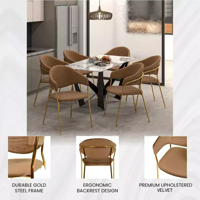 LeisureMod Dining Chair Upholstered in Leather & Velvet, Ergonomic Padded Seat & Back, Durable Stainless Steel Base  Bella Series Accent Armchair