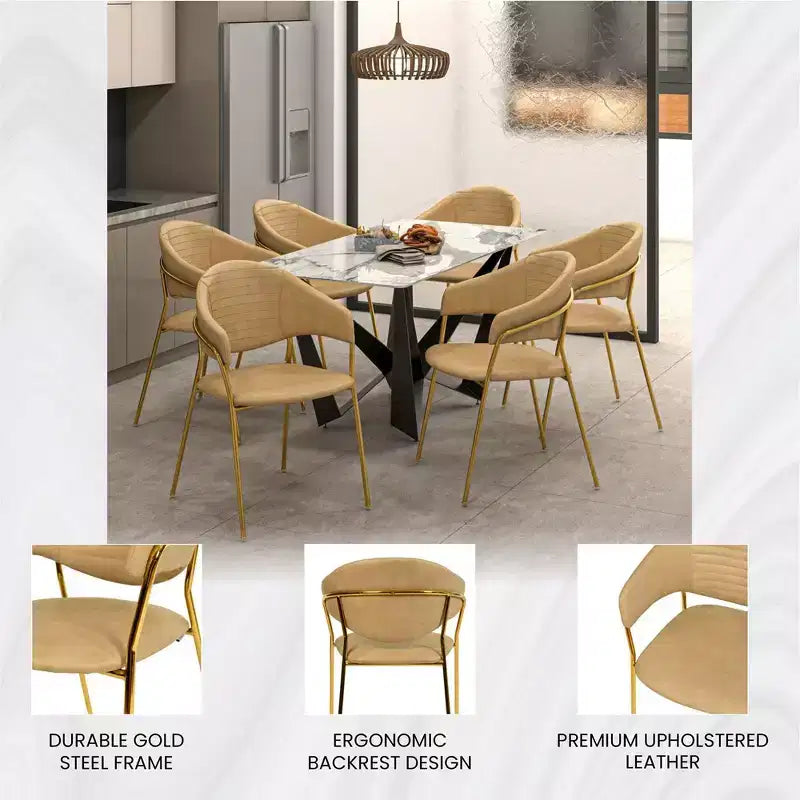 LeisureMod Dining Chair Upholstered in Leather & Velvet, Ergonomic Padded Seat & Back, Durable Stainless Steel Base  Bella Series Accent Armchair