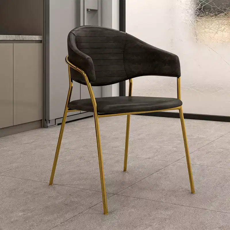 LeisureMod Dining Chair Upholstered in Leather & Velvet, Ergonomic Padded Seat & Back, Durable Stainless Steel Base  Bella Series Accent Armchair