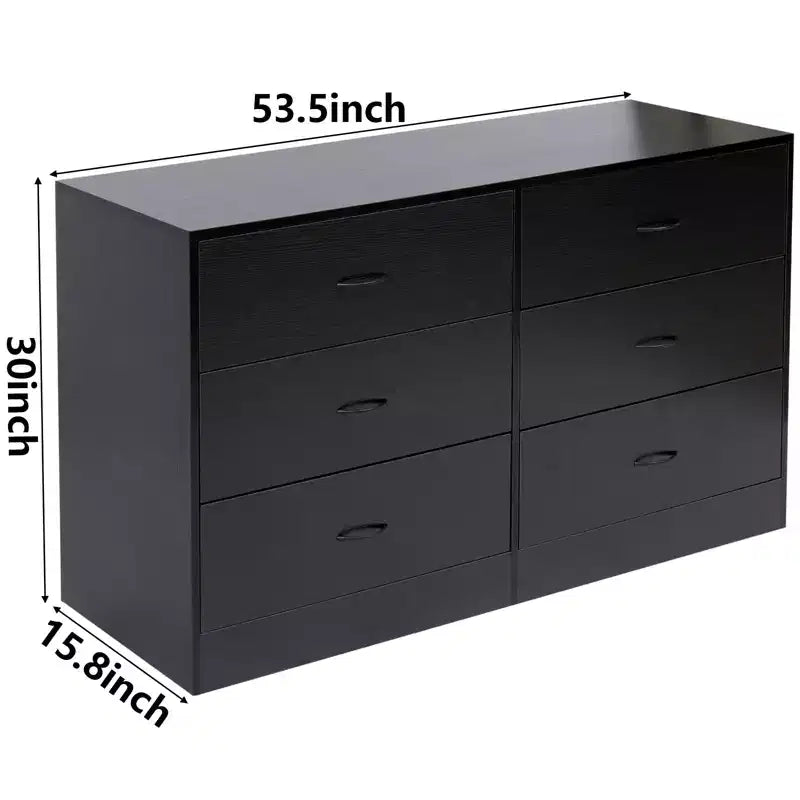6 Drawer Dresser for Bedroom Wide Modern Chest of Drawers Steel Frame MDF Storage Black