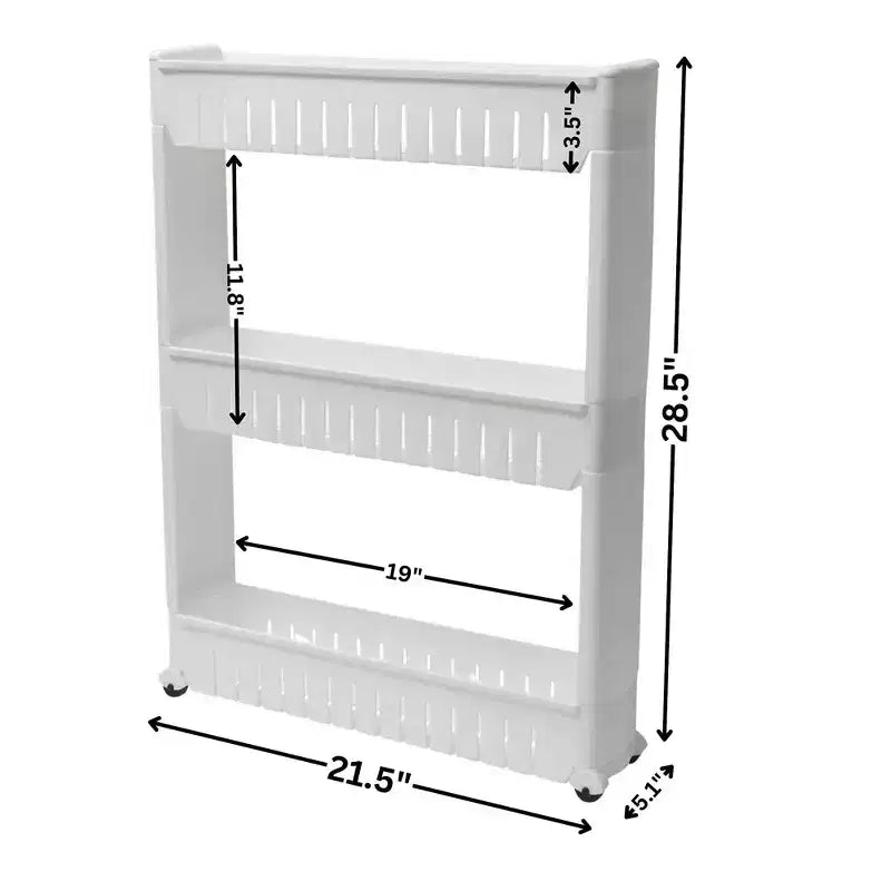 Evideco French Home Goods Multi-Purpose Slim Rolling Cart - 3-Tier Utility Organizer for Bathroom, Kitchen & Dorm - Available in White, Grey, Black