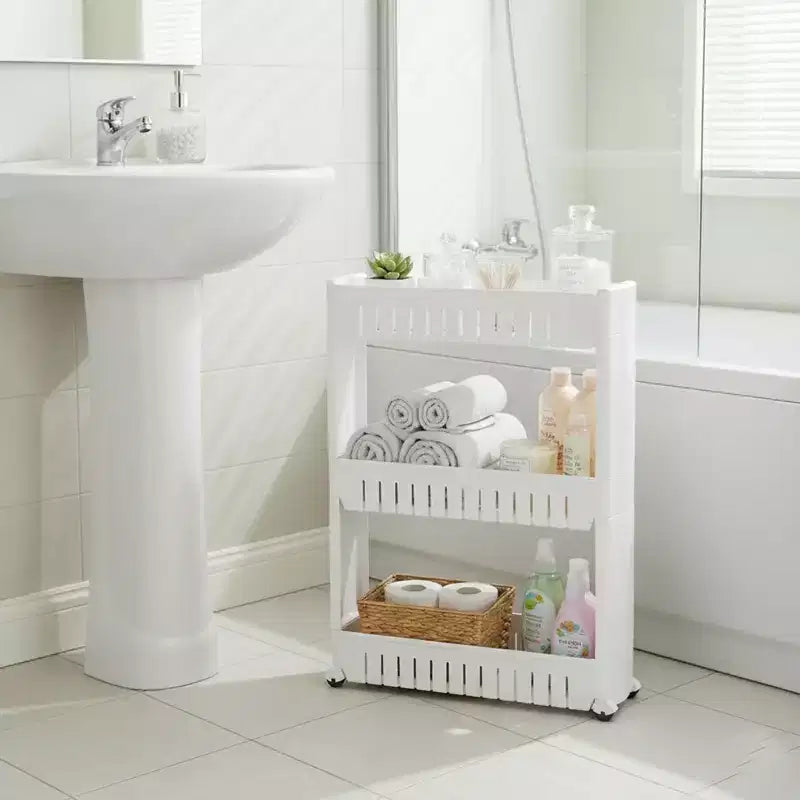 Evideco French Home Goods Multi-Purpose Slim Rolling Cart - 3-Tier Utility Organizer for Bathroom, Kitchen & Dorm - Available in White, Grey, Black