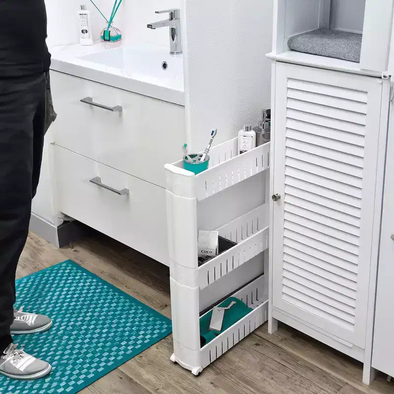 Evideco French Home Goods Multi-Purpose Slim Rolling Cart - 3-Tier Utility Organizer for Bathroom, Kitchen & Dorm - Available in White, Grey, Black