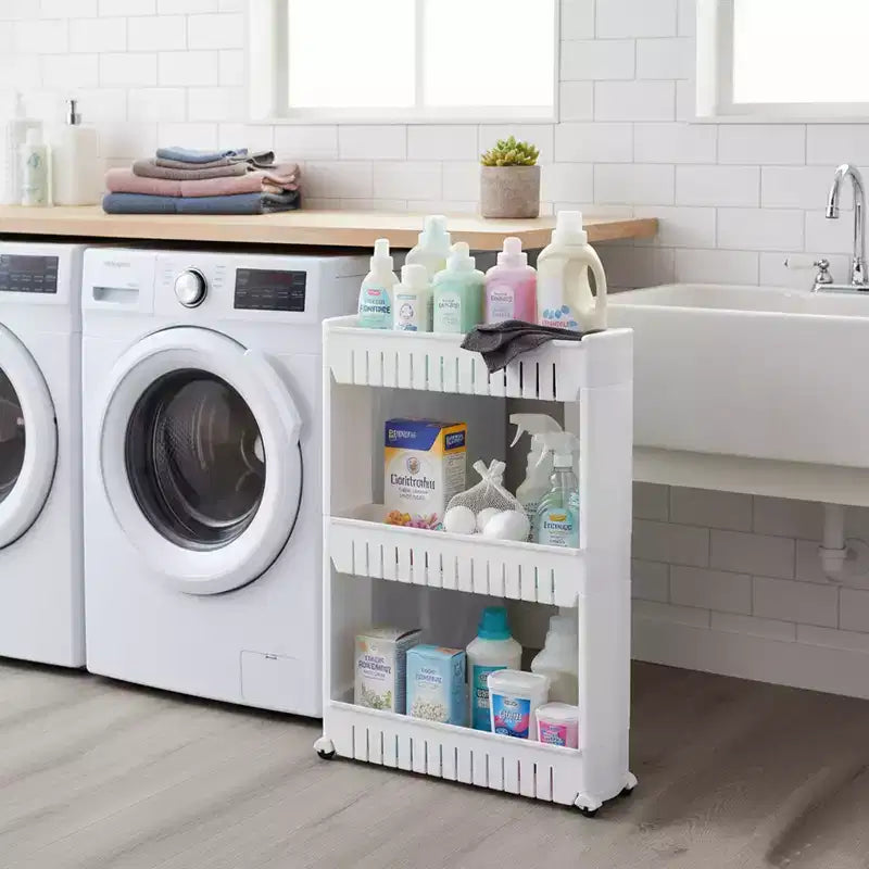 Evideco French Home Goods Multi-Purpose Slim Rolling Cart - 3-Tier Utility Organizer for Bathroom, Kitchen & Dorm - Available in White, Grey, Black