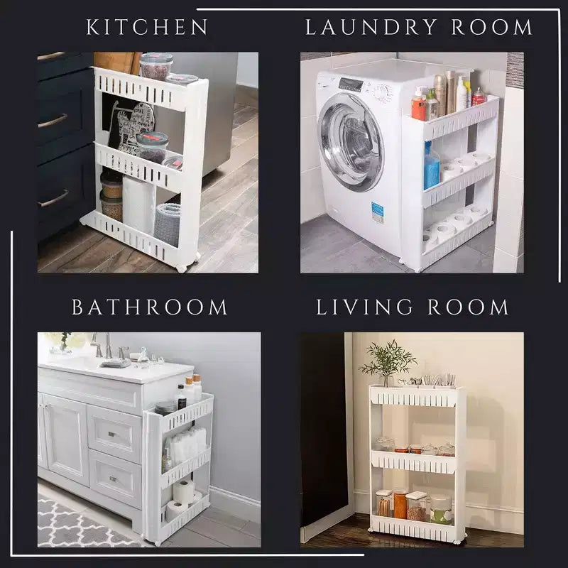 Evideco French Home Goods Multi-Purpose Slim Rolling Cart - 3-Tier Utility Organizer for Bathroom, Kitchen & Dorm - Available in White, Grey, Black