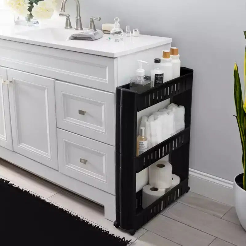 Evideco French Home Goods Multi-Purpose Slim Rolling Cart - 3-Tier Utility Organizer for Bathroom, Kitchen & Dorm - Available in White, Grey, Black