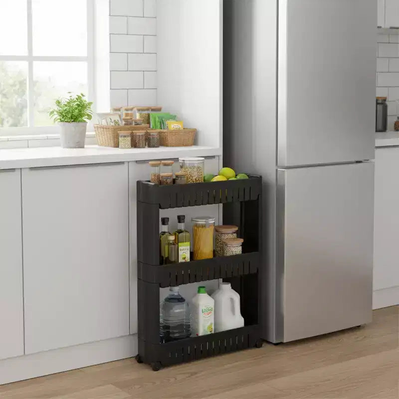 Evideco French Home Goods Multi-Purpose Slim Rolling Cart - 3-Tier Utility Organizer for Bathroom, Kitchen & Dorm - Available in White, Grey, Black