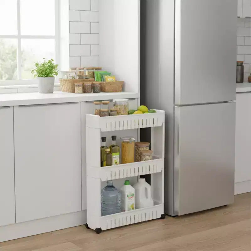 Evideco French Home Goods Multi-Purpose Slim Rolling Cart - 3-Tier Utility Organizer for Bathroom, Kitchen & Dorm - Available in White, Grey, Black