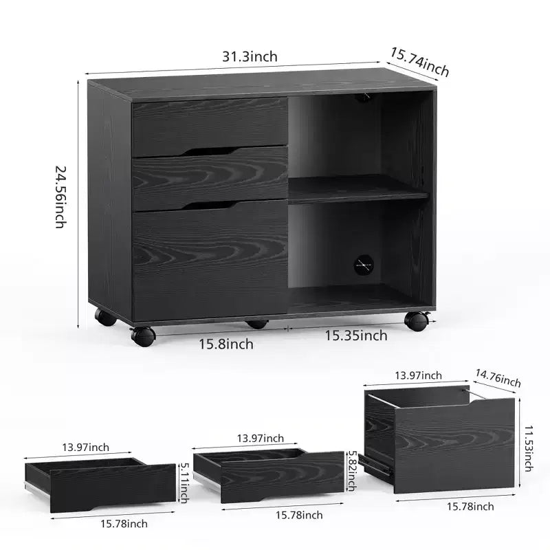 31.3 Wide 3 -Drawer Mobile File Cabinet