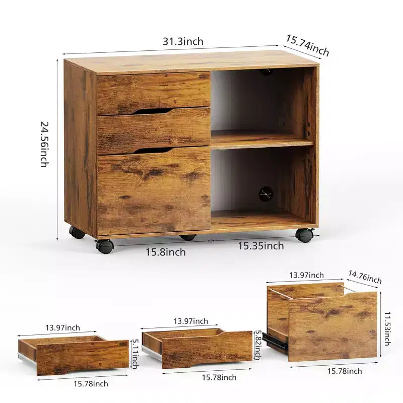 31.3 Wide 3 -Drawer Mobile File Cabinet