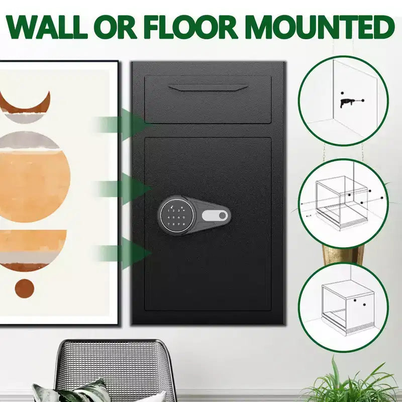 Depository Drop Safe, Anti-Theft Money Drop Slot Safes with Digital Keypad and Spare Keys, Heavy Duty Money Safe Box for Home Office