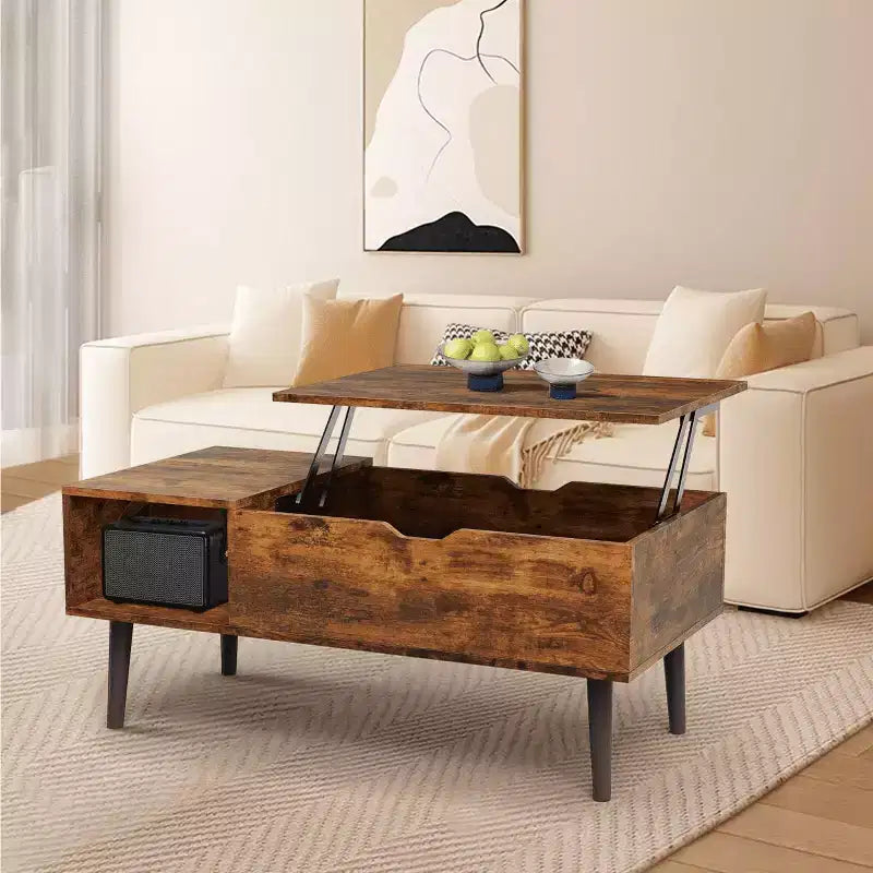 JIONJOY Lift Top Coffee Table with Hidden Storage, Wood Legs for Living Room, Small Spaces - Easy Clean