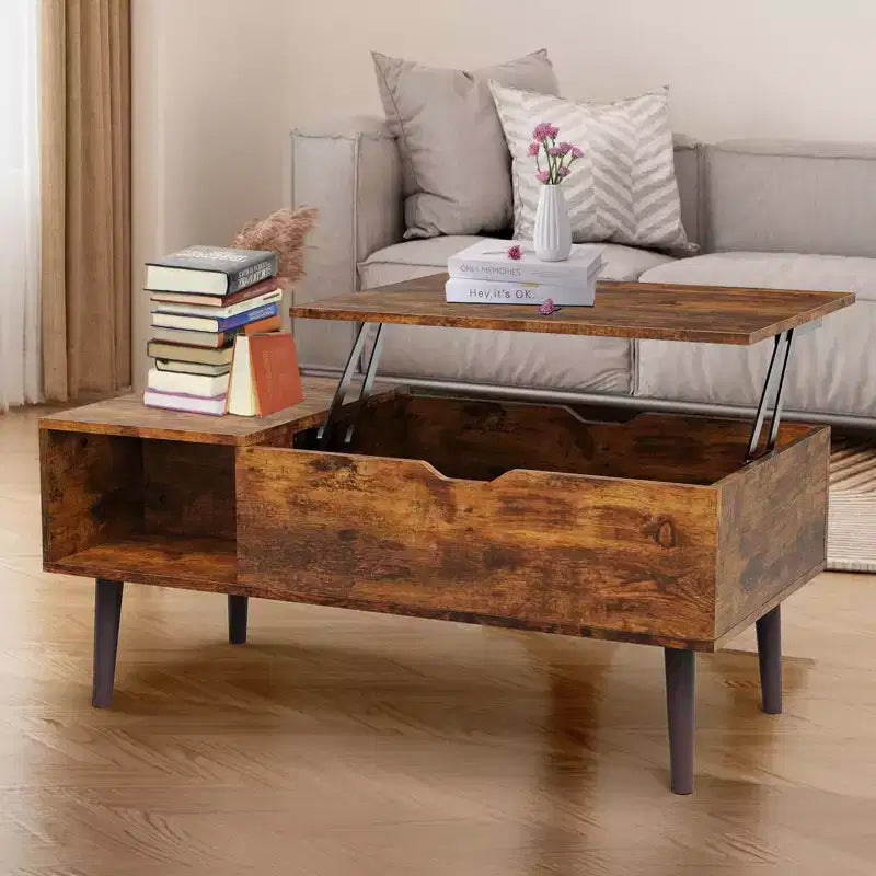 JIONJOY Lift Top Coffee Table with Hidden Storage, Wood Legs for Living Room, Small Spaces - Easy Clean