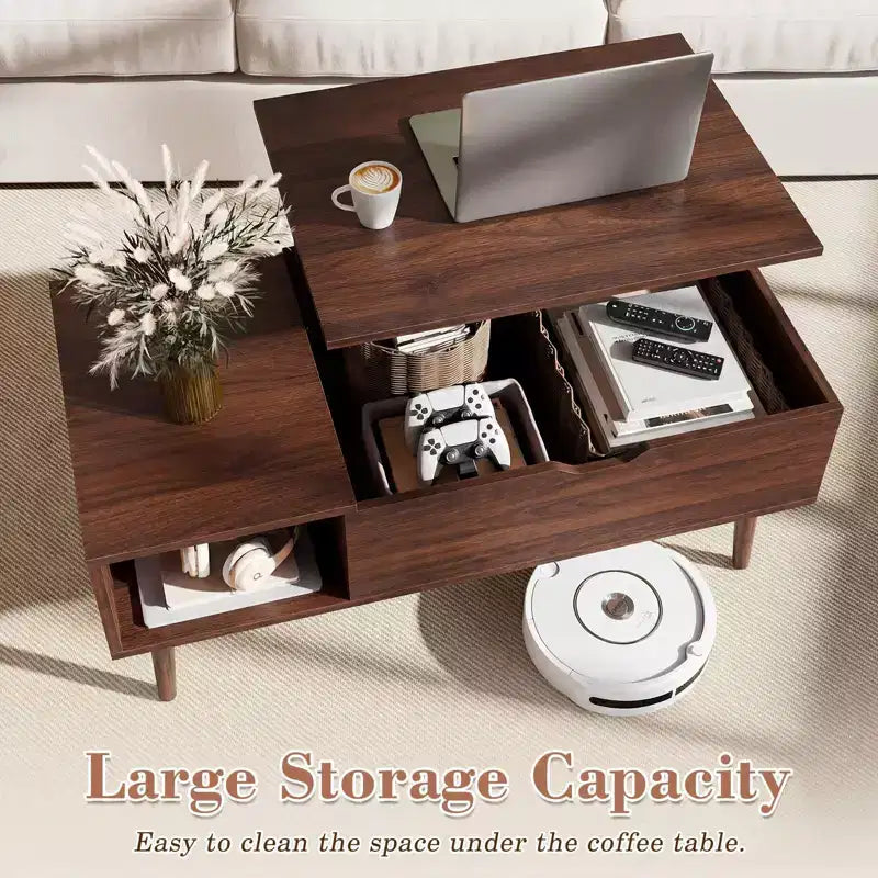 JIONJOY Lift Top Coffee Table with Hidden Storage, Wood Legs for Living Room, Small Spaces - Easy Clean