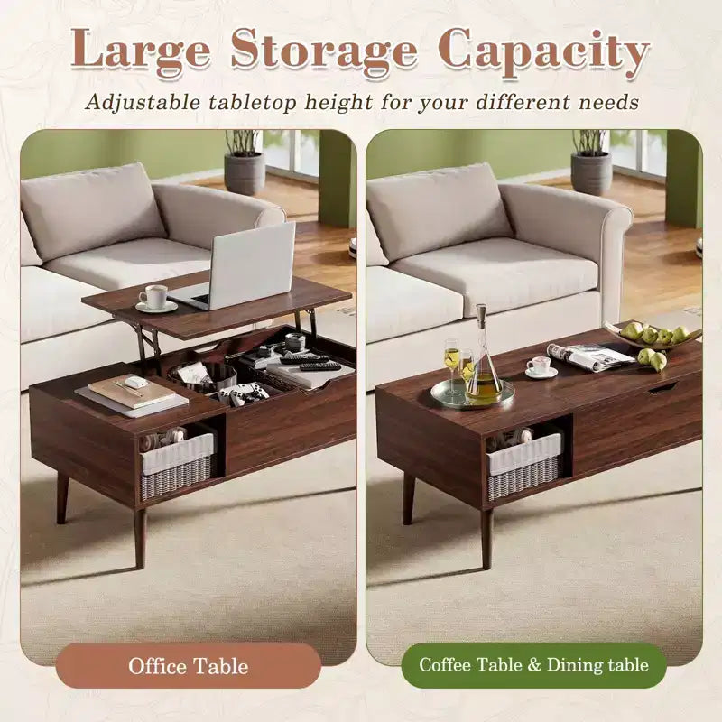 JIONJOY Lift Top Coffee Table with Hidden Storage, Wood Legs for Living Room, Small Spaces - Easy Clean