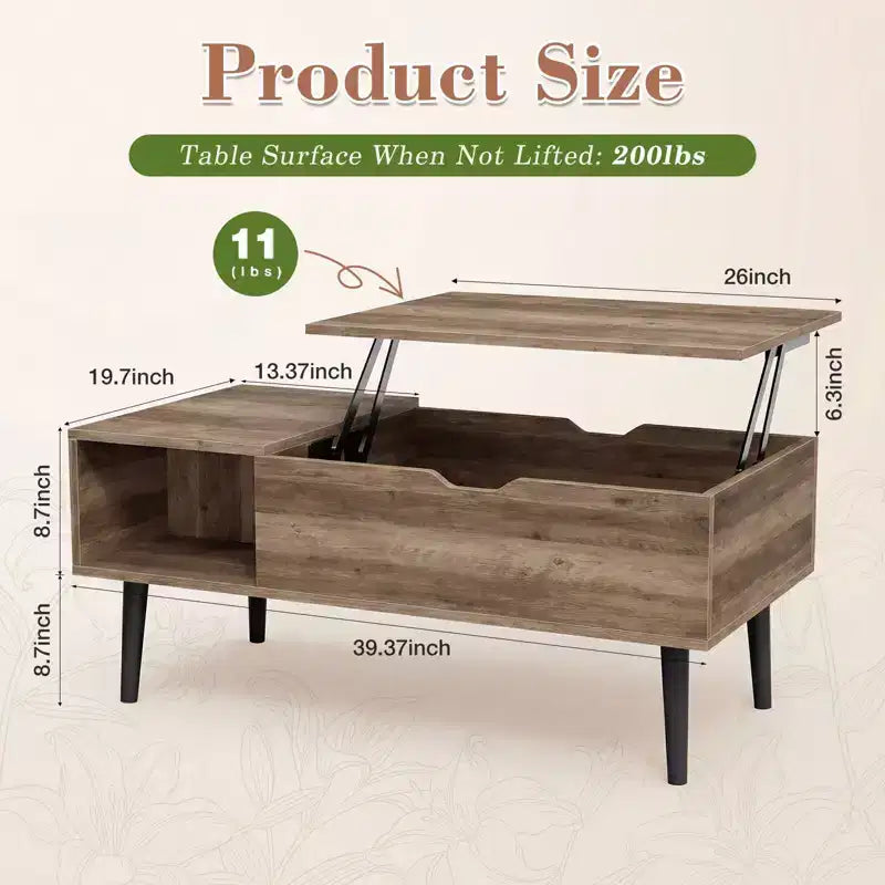 JIONJOY Lift Top Coffee Table with Hidden Storage, Wood Legs for Living Room, Small Spaces - Easy Clean