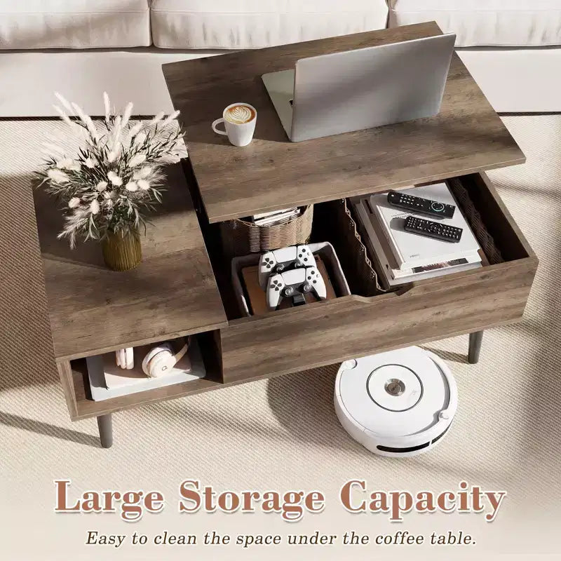 JIONJOY Lift Top Coffee Table with Hidden Storage, Wood Legs for Living Room, Small Spaces - Easy Clean