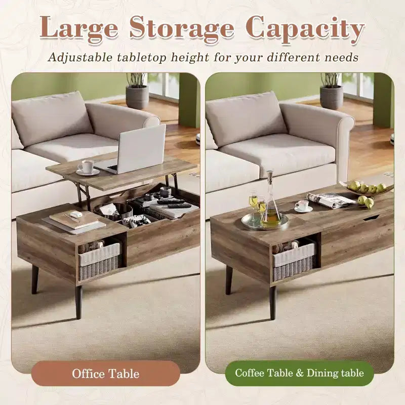 JIONJOY Lift Top Coffee Table with Hidden Storage, Wood Legs for Living Room, Small Spaces - Easy Clean