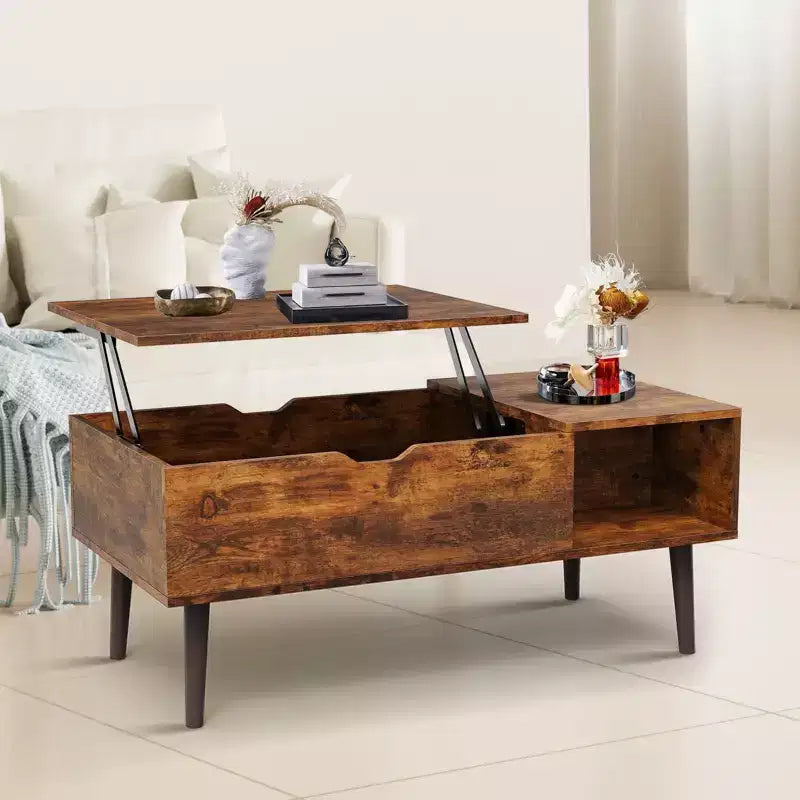 JIONJOY Lift Top Coffee Table with Hidden Storage, Wood Legs for Living Room, Small Spaces - Easy Clean