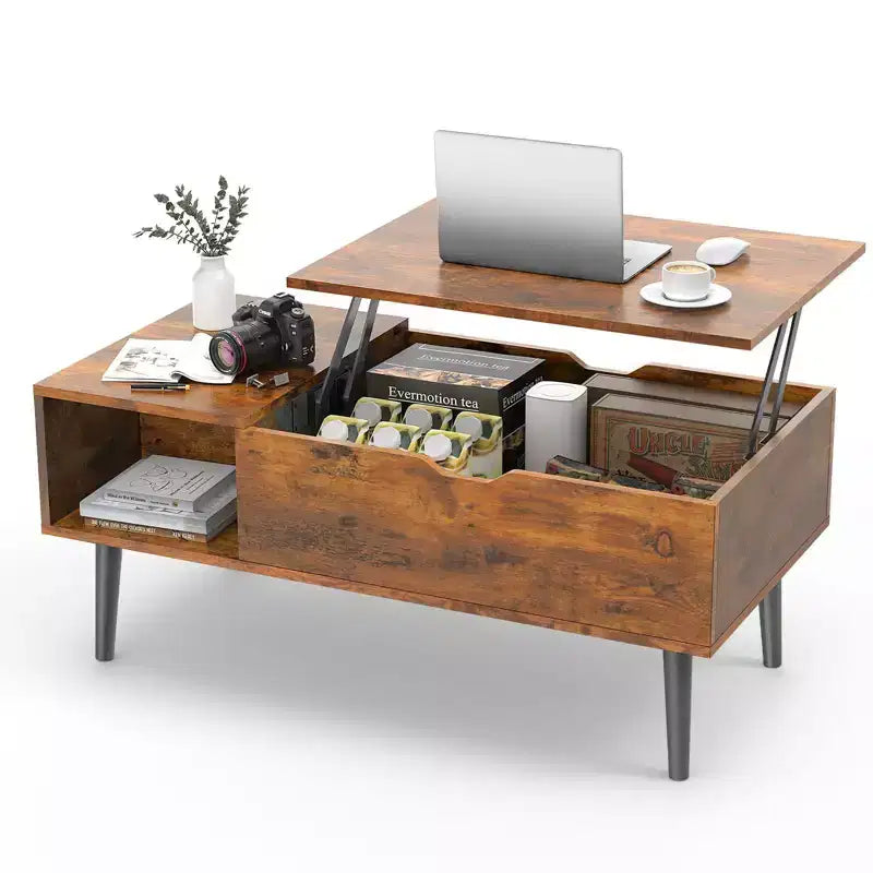 JIONJOY Lift Top Coffee Table with Hidden Storage, Wood Legs for Living Room, Small Spaces - Easy Clean