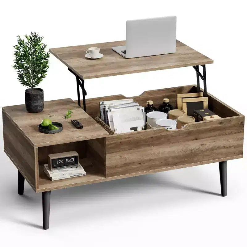 JIONJOY Lift Top Coffee Table with Hidden Storage, Wood Legs for Living Room, Small Spaces - Easy Clean